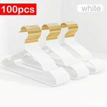 100/60/30pcs SteelCore Pro Non-Slip Metal Hangers In Gold - Premium Vinyl Coating Slim Space-Saving Design Perfect For Home Hotel Wardrobe Storage Durable Heavy-Duty Shoulders Closet Organizer - Multicolor - View 2