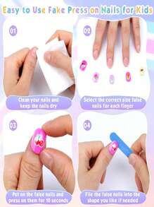 (168pcs And 24pcs) Kids Press-On Nails For Girls, Naio Kids False Nails, Pre-Glued Sticker Nails, Full Coverage Short Acrylic Nails Set For Girls Nail Art Decoration