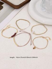 Juego de 5 pulseras elegantes ajustables con cuentas falsas de perla en capas, cuentas de cristal artificial, estilo bohemio, regalo para mujeres, uso diario, playa, vacaciones