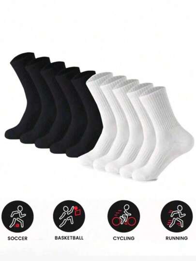 50pcs 40pcs 30pcs 24pcs 20pcs Women's Black And White Tight Sports Socks, Running Sports Socks, Round Neck Socks Suitable For Cycling, And Thick Long Socks Comfortable Daily Wear Socks For Couples, Casual And Warm Long Tube Socks, Antibacterial And Sweat Absorbing, Very Suitable For Home Wear 12pcs 10pcs 8pcs 6pcs 4pcs 2pcs Pieces
