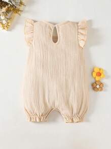 MommBaby Mono de una pieza con manga corta, volantes y bordado floral, lindo y casual para bebés niñas