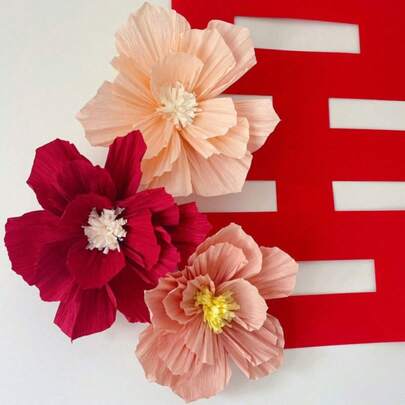 3 قطع أزهار ورقية متكسرة، أزهار ورقية منسوجة ثلاثية الأبعاد لديكور حائط غرفة النوم، حفلات الزفاف والخطوبة وعيد الحب وأعياد الميلاد