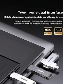 PHILIPS 飞利浦 60UT-S USB 3.2 Type-C 闪存盘 双接口 高速大存储 手机电脑通用 - 典雅黑 - 查看 7