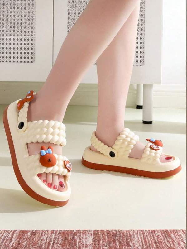 1 Pair Women's Removable Flower Decor Soft-Step Sandals, Two-In-One Design, Versatile Beach Slides