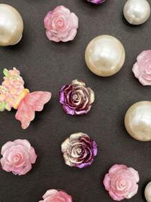 24pcs Pink Flower & Butterfly, Pink Ombre Rose, Purple Ombre Rose ABS Pearl Shoe Clips For Women, Multifunctional Sandal, Slipper, Beach Bag Accessories, Suitable For Holidays, Birthday Party Gifts