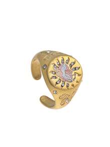 1pc Summer Fashion Stainless Steel Popular Valentine's Day Lion Mermaid Love Painting Ring. Plated With 18K Gold, Waterproof And Sweat Resistant, Suitable For Valentine's Day And Holiday Play, Outdoor Activities, And Holiday Outings. Ladies' Jewelry.