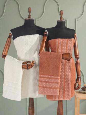 MADE IN TURKEY – Güvenal İncim 4-Piece 100% Cotton Jacquard Towel Set | 2* 50x90 Cm Hand Towels + 2* 70x140 Cm Bath Towels | Boxed Gift Set | Bridal & Hammam Use