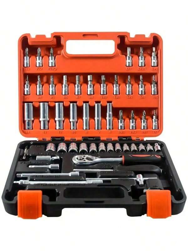 Auto Repair Tool Kit, Carbon Steel Ratchet Wrench Socket Toolbox, Durable Metal Home Toolbox, A Comprehensive Combination Repair Tool For Mechanics And DIY Enthusiasts