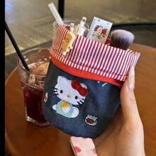 Sanrio Sanrio Cartoon Cute Handbag, KT Cat Embroidery Pen Pouch, Cosmetic Organizer Bag, Large Capacity, Student Stationery Multipurpose Tote Bag For Women,Back To School,School Supplies,Pencil Case,Pencil Pouch,School Bag