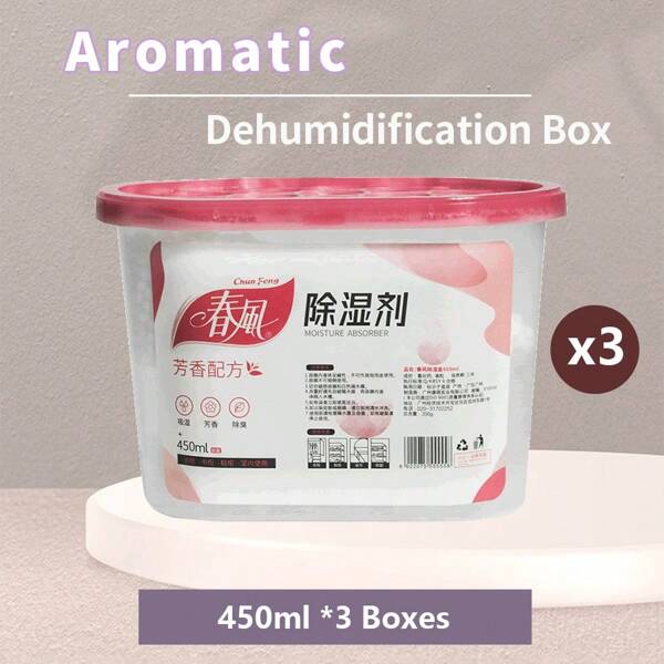 3 cajas/9 cajas Deshumidificador doméstico con fragancia floral de 450ml de capacidad, desecante para armario y ropero, ambientador, absorbente de humedad y olores para gabinetes, armarios y espacios herméticos, gran capacidad de agua, absorción rápida