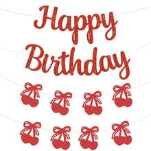 Pancarta de cumpleaños con cerezas - Divertido tema de frutas Feliz cumpleaños Pancarta, Pancarta de cumpleaños 1er cumpleaños con cerezas, Decoraciones de fiesta de cumpleaños con tema de cerezas Brillo rojo