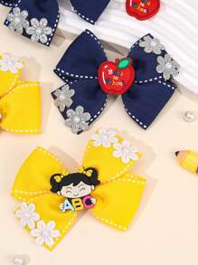 4 pezzi Accessori per il ritorno a scuola, fiocchi per capelli decorativi in cartone animato, mollette per unghie a forma di mela colorata, fermagli per decorazione a cerchio, accessori per i capelli carini per bambini piccoli, regali per feste di ritorno