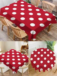 1 pieza Mantel con estampado de lunares rojos y blancos, mantel rectangular/redondo moderno de poliéster impermeable, impresión digital para sala de estar, mesa de comedor al aire libre, mesa redonda pequeña - Rojo y blanco - Ver 3