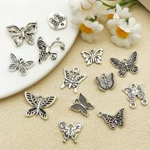 10/20 piezas surtidas de pendientes de aleación con diseño de mariposa antiguo plateado, adecuados para hacer collares, pendientes, llaveros y otros accesorios de joyería DIY