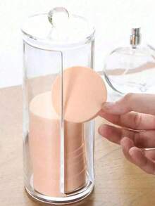 1 pieza Caja de almacenamiento redonda de algodón, Contenedor de almohadillas desmaquilladoras con tapa, Organizador de cosméticos transparente, Caja de almacenamiento de almohadillas de algodón para el baño, Adecuado para volver al colegio, verano, Navidad