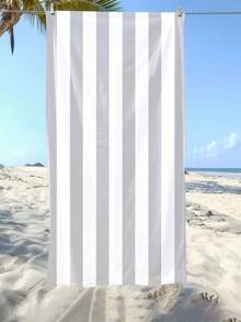 1条轻薄灰色条纹沙滩巾，超强吸水，加厚设计，适合旅行、海滩、泳池、浴室、露营、瑜伽等场合，成人适用。 - 彩色 - 查看 3