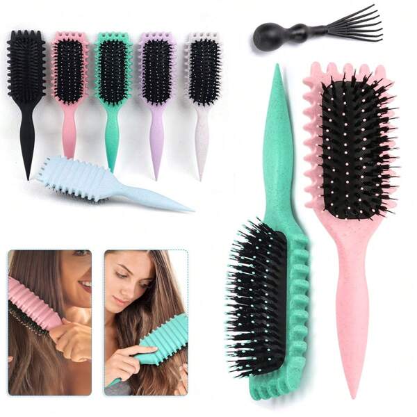 Brosse à cheveux bouclés verte avec manche en TPR - Brosse de coiffure pour boucles définies, avec un design limitant les tiraillements et la séparation, en plastique ABS, idéal pour les femmes et les hommes, brosse de coiffure