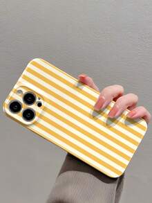 1 件简约条纹图案穿孔亮面 Fille 硬质手机壳，适用于 11/12/13/14/15/16 Pro Max，防水防震防摔防刮