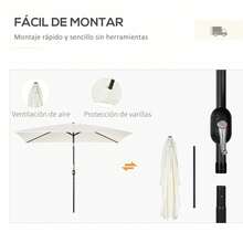 Outsunny Parasol de Aluminio 200x300x253 cm Sombrilla Rectangular de Jardín Inclinable con Manivela y Poste Desmontable Anti-UV para Terraza Piscina Patio Exterior - Blanco - Ver 4