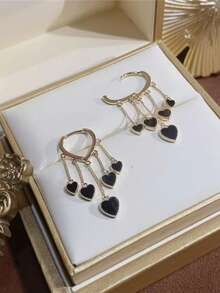 1 par de pendientes de corazón negro de lujo de aleación, accesorios para vestido de novia, adecuados para el día de la boda, joyería de dama de honor, accesorios del Día de San Valentín