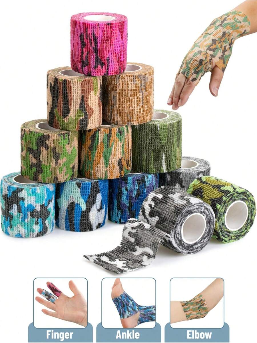 6 Rolls Self-Adhesive Sports Bandages, Hunting Bandages, Breathable Elastic Adhesive Bandages, Suitable For Sports, Outdoor Camping, Hunting, Firearms, Outdoor Military Hunting Camera Grip Protection Bandages - Multicolor - View 1