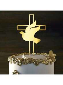 3 piezas/6 piezas Decoración de tarta de acrílico con paz, Adorno dorado de cruz para bautizo y amor, Suministros para decoración de tartas