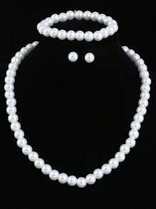 4pcs/Set Fashion Simple Faux Pearl Jewelry Set - Necklace, Bracelet, Earrings, Exquisite Jewelry Gift For Girls & Women, Suitable For Friends And Family (Pearl Pieces Random)