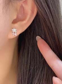 2pcs S925 Sterling Silver Fashionable All-Match Elegant Cubic Zirconia Star-Shaped Earrings, Suitable For Women's Daily Wear, Gifts, Festivals, Parties, Jewelry