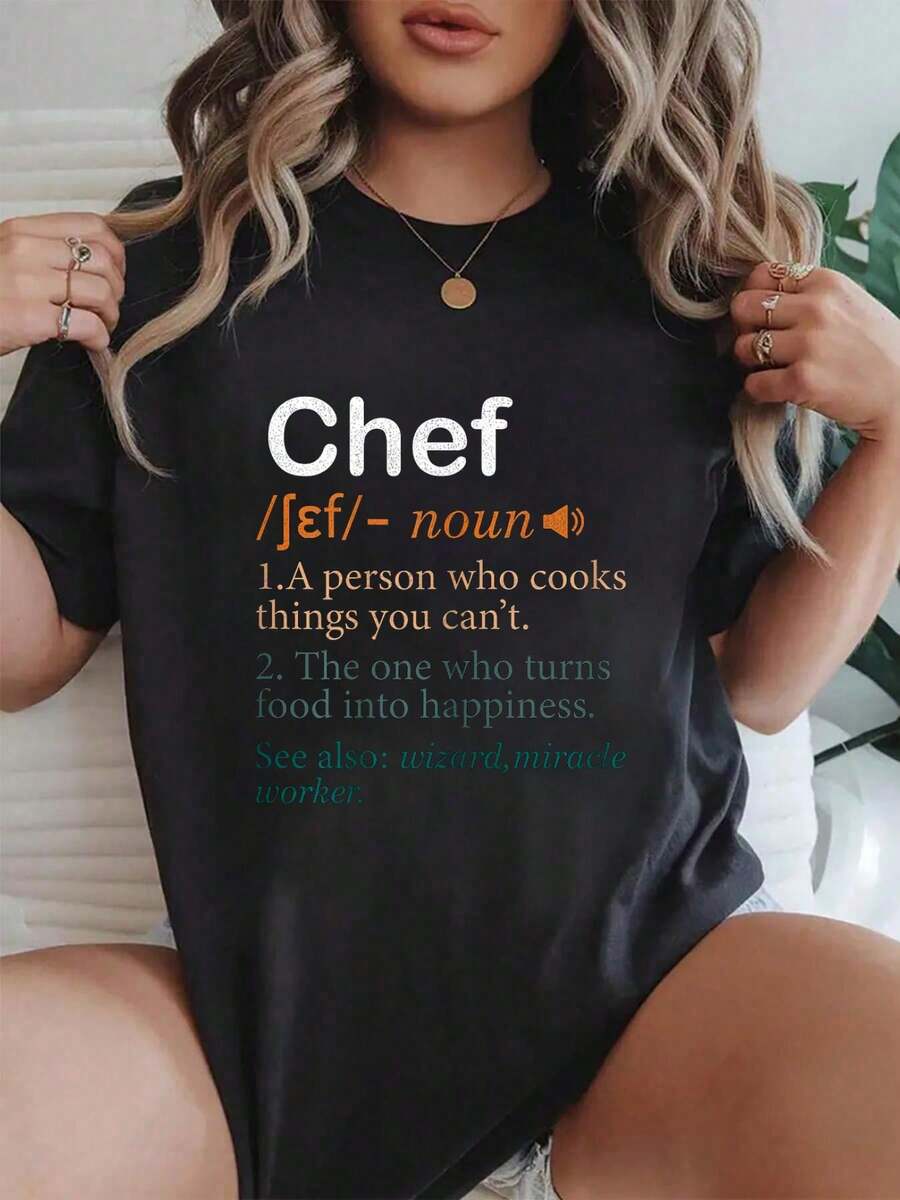 Chef Definition Cooking Men Women Funny Chef Tee Crew Neck Short Sleeve T-Shirt, Casual Print Graphic Cotton Tees Women Tops - màu đen - Xem 1