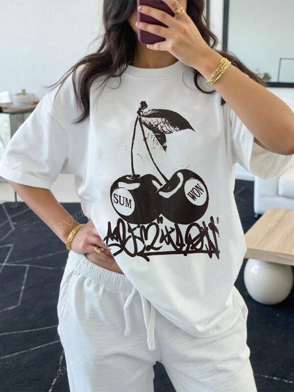 Women Loose Fit T-Shirt, Young Campus Fashion Casual Minimalist Sportswear Outdoor
