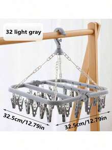 1pc 32 Clips Folding Hanger Rack For Clothes, Underwear, Socks Organizer, Closet Storage Rack, Wind-Proof & Slip-Resistant, Randomly Colored Clips & Simple Folding Clothes Hanger (Randomly Colored) - Grey - View 11