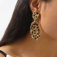 Mydear 1 Pair Retro Geometric Leopard Print Resin Pendant Earrings Suitable For Women's Everyday Wear