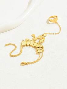1pc Vintage Personalized Versatile Hollow Carved Multi-Layer Finger-Connected Ancient Coin Back-Of-Hand Bracelet For Women - A - View 4