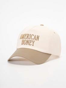 1pc Embroidered "American Honey" Color Block Baseball Cap, Adjustable Sun Protection Casual Hat, Suitable For Spring & Autumn Travel, Beach, Men Y2K Style Cap