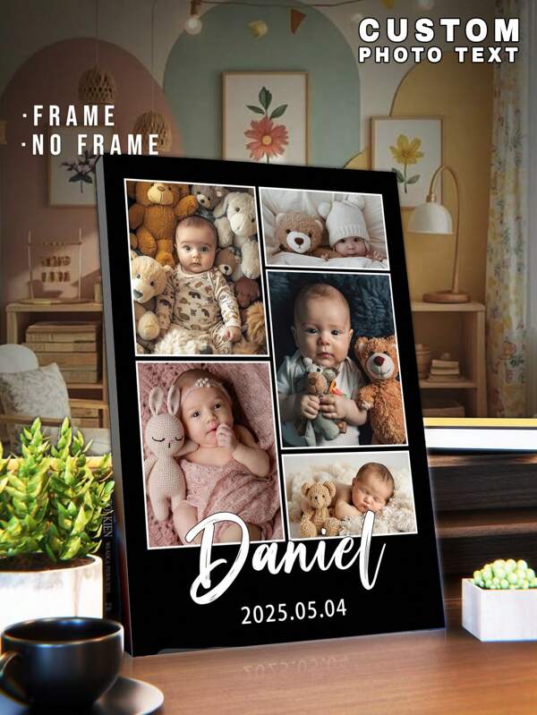 1pc Custom Photo Text Canvas Print Canvas Poster, Custom Name, Custom Text, Personalized Gift, New Baby Gift, Gift For Baby Girl, Gift For Baby Boy, New Parent Gift, Keepsake, Canvas Prints With Your Name On Custom Wall Art For Bedroom, Living Room, Wedding, Baby, Pet, Family, Love, Couple, Friend, Picture, Photo, Framed Wall Art,Christmas Gift,Best Friend,Family Gift,Birthday Gifts,Gift For Family/Friend Back To School