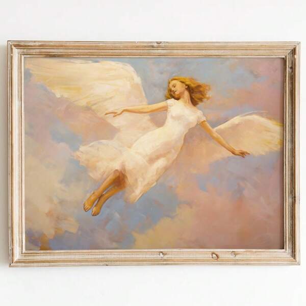 1pc, Wall Arts, Vintage Posters, Vintage Angel Artwork Pink Wall Art Angelcore Aesthetic Preppy Light Academia Prints, Living Room Decor, Bedroom Decor Aesthetic, Housewarming Gift, Unframed