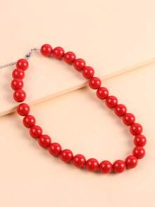 1 chiếc vòng cổ hạt Acrylic bóng trơn cá nhân hóa dành cho phụ nữ, phong cách Châu Âu và Châu Mỹ - Màu Hồng Tươi - Xem 10