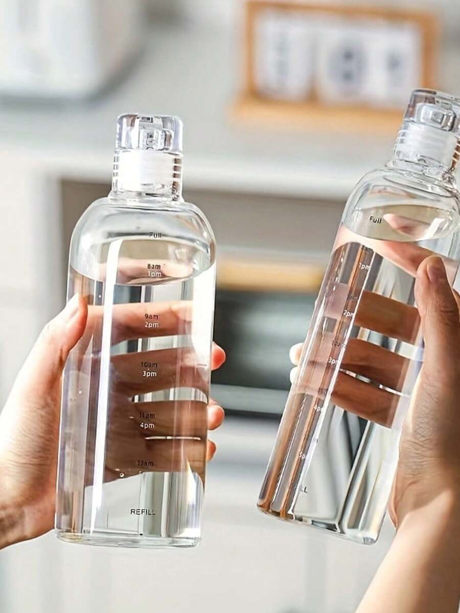 1PC-带时间标记的防漏杯，750ml/500ml透明刻度水杯，创意时间标记杯，车载透明塑料杯，热门大容量便携水杯，畅销热门水杯 - 無色 - 查看 1