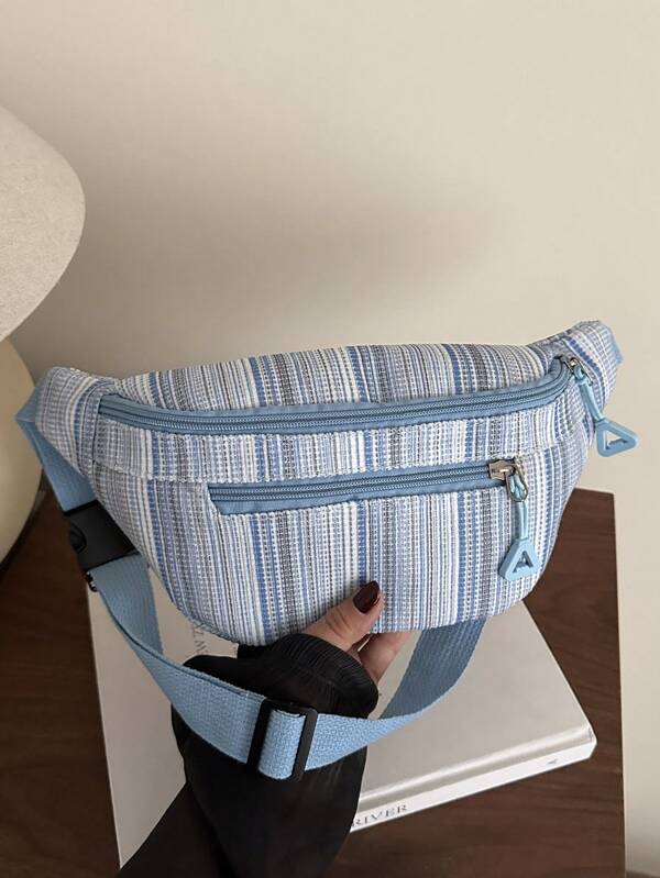 Cute Light Crossbody Waist Bag - Japanese Fresh Striped Chest Bag - Corduroy Women's Shoulder Bag