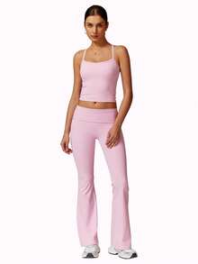 MFVIM Women's High-Intensity Sports Suit With Adjustable Racerback Sports Bra, High-Waist Squat-Proof Flared Yoga Leggings, Suitable For Outdoor, Daily, Gym Workout - Pink - View 7