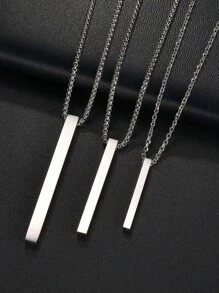 1 Pc Simple Blank Wishing Bar Pendant Necklace Charm Men Women Waterproof Dangle Vertical Cuboid Stick Stainless Steel Jewelry Gift