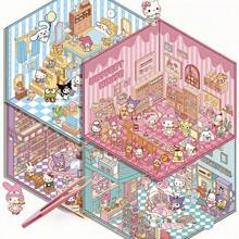Sanrio 11pcs/7pcs/4pcs Per Set (With Tweezers), Sanrio Cute Cartoon Miniature Scene Stickers For DIY Fun 3D Micro House Decorative Craft, Scrapbooking And Planner Supplies, Pre-Cut Stickers School Supplies,Back To School
