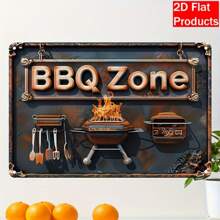 1pc 30cm X 20cm Vintage Metal Barbeque Wall Decor, Grill & Flame Design With Tongs And Spatula, Durable Kitchen Decoration For Home, Bar, Restaurant - Pre-Drilled Holes For Easy Installation, Classic BBQ Theme, Textured Surface, 2D Flat, Random Hole Style