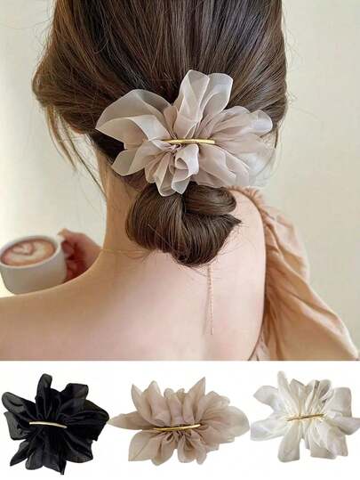 Elegante clip para el cabello con flor de gasa, accesorio para el cabello de hierro, decoración elegante y clásica para mujeres y niñas, regalo ideal, estilo casual de nailon de fácil peinado