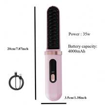 1pc Wireless Hair Straightener Brush, With Negative Ion Tech, 4000mAh USB Rechargeable, Fast Heating, 4 Temp Settings, Anti-Scald, Auto-Off, Portable Hair Dryer - Travel Friendly, Hair Straightener, Birthday/Mother's Day Gift