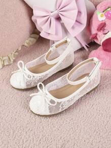 1 par de zapatos de lona con decoración floral de princesa planos para verano, zapatos cómodos para estudiantes, niñas y baile al aire libre, color blanco encaje, zapatos para boda