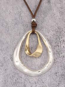 1 pieza Collar moderno de colgante metálico asimétrico y geométrico con cuentas para hombres, cuerda de cera marrón y negra, estilo minimalista hip hop