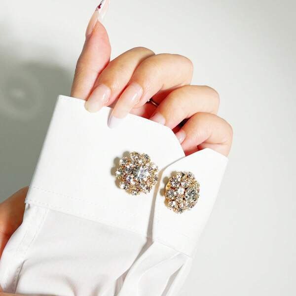 1pc Simple Fashion Luxury Rhinestone Flower Cufflinks Women Daily Holiday Party Dinner Graduation Season Four Seasons Can Use
