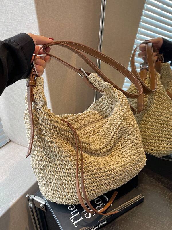 New Fashion Large Capacity Woven One Shoulder Crossbody Bag For Women, Minimalist European And American Style Suitable For Holiday, Beach, Travel, Shopping, Dates