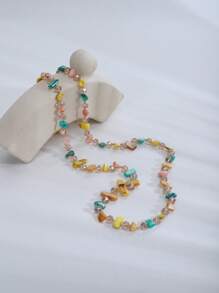 1pc Colorful Shell Crystal Beads Layered Necklace/Sweater Chain, Multi-Color Versatile Summer Vacation Style